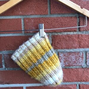 Vintage Chunky Handknit Toddler Touque / Beanie - Yellow, Beige White Stripes
